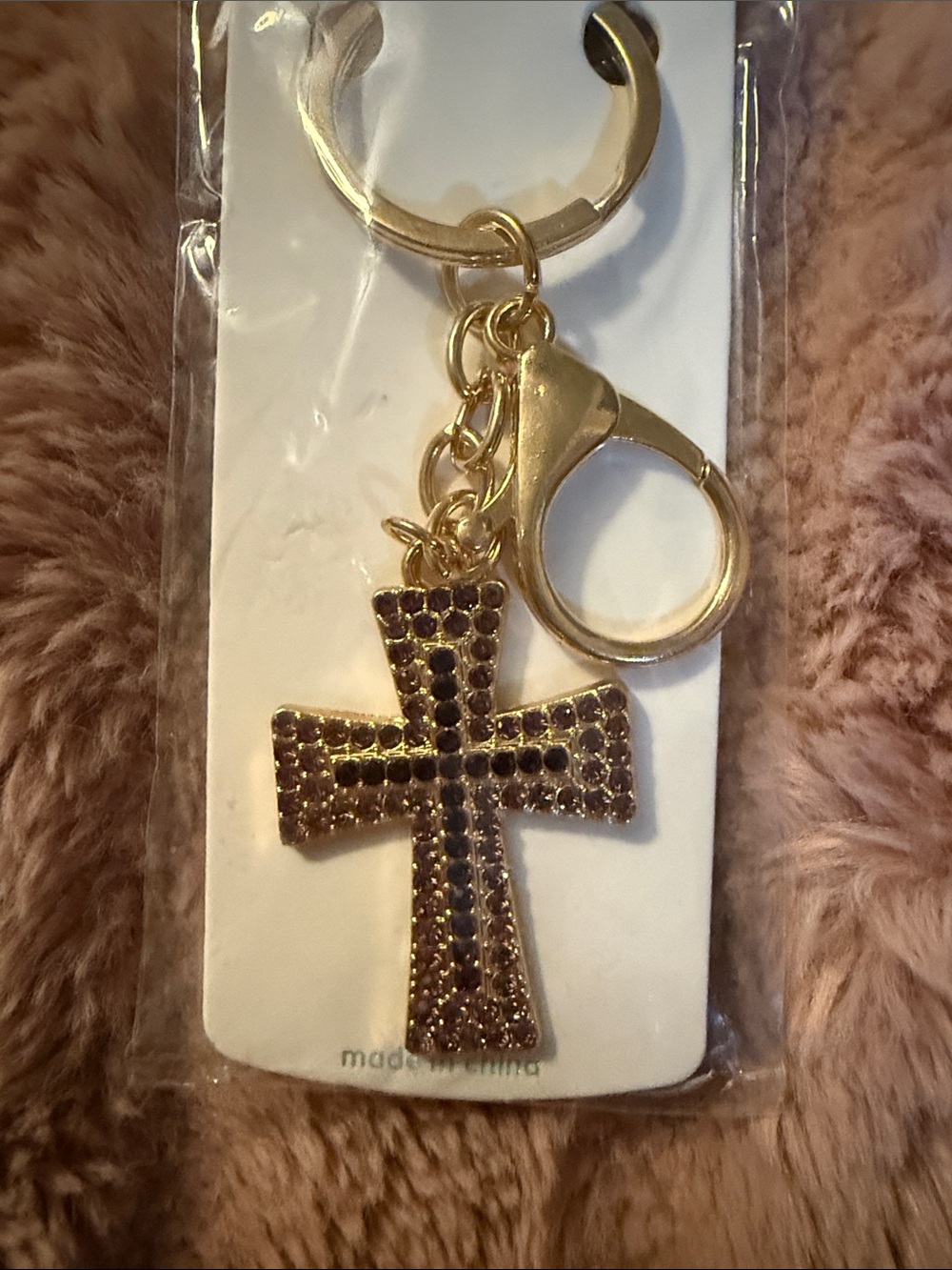 Keychain Charm Cross Burgundy Bling